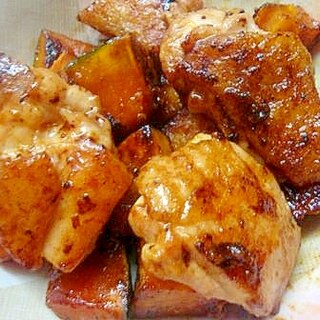 【うま塩】で鶏もも肉とカボチャの炒め物